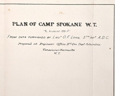 1882 PLAN OF CAMP SPOKANE - WASHINGTON TERRITORY - Map Fort ORIGINAL - EXRARE picture