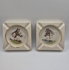 Vintage MCM Race HORSE Triple CROWN B&B Pottery Ashtray DISH Derby Equine LOT US picture