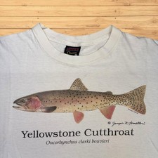 Vintage yellowstone cutthroat Trout Fish Graphic T-Shirt USA 90s picture