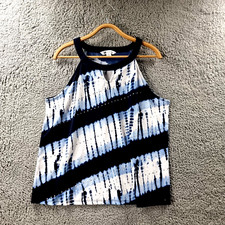 ROCKMANS Womens Tank Top Size XL Navy Blue White Stretch Knit Sleeveless Casual picture