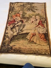 Vintage French Tapestry Courting Couple Pictorial Wall Decor Tapestry 28 x 39 in picture