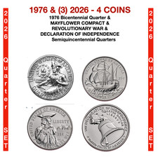 4 coins (1) Bicentennial and (3) 2026 Semiquincentennial Quarter SET COLLECT ALL picture