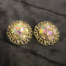 Vintage 1950's To 1960's Judy Lee Carnival Glass Earrings picture