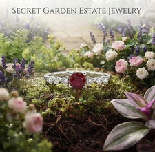 New Genuine Mined Ruby and Diamond Ring in 14K White Gold Unique Setting picture