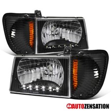 Fit 1992-2006 Ford E250 E350 Econoline Black LED Strip Headlights+Corner Lamps picture