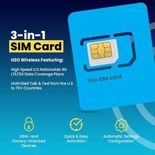 H2O Wireless SIM Card 3 in 1 Standard / Micro/ Nano Sizes Select Your Plan picture