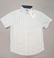 Vustra Men's Shirt Size L Short Sleeve Button Down Blue White Pattern NWT picture