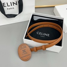 CELINE Women's Tan Brown Thin Belt Maison Paris Oval Statement Buckle. picture
