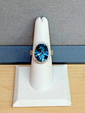 D JOY 925 Sterling Silver Light Blue & White Topaz Women's Statement Ring Size 7 picture