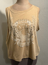 Lucky Brand Beige Studded Graphic Print Tank Top Crew Neck Women’s M picture