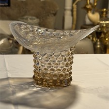 Vintage Fenton French Opalescent Amber Thousand Eye 1000 Glass Top Hat Vase picture