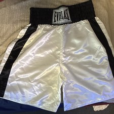 Everlast Boxing Trunks Shorts Muhammad Ali Signed White Black Stripes Unauth picture