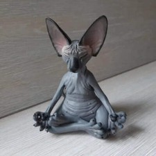 Whimsical Buddha Sphynx Cat Figurine Meditation Yoga Happy Cat Decor Art Sculptu picture
