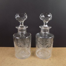 Pair of Antique Floral Engraved Glass Cologne Dresser Bottles 8