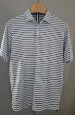 johnnie-O Mens M Navy Blue White Stripe Performance Golf Polo Shirt Stretch picture