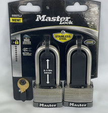 Master Lock Padlock 2-PACK 5SSTLJ Long Shackle NEW Keyed Alike Stainless Steel picture