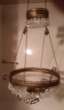VINTAGE B & H ORNATE BRASS EASTLAKE STYLE HANG PLANT/LAMP FRAME 170 CZECH PRISMS picture