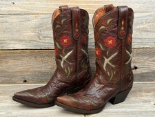 RARE VINTAGE Dan Post Embroidered “Floral & Bird” Cowboy Boots 7M Women’s picture