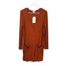 NWT Wonderly Rust Oversized Slouchy Longline Button Down Cardigan Sweater Small picture