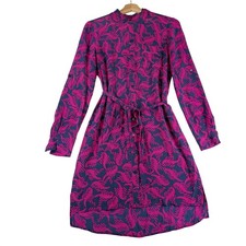 Diane von Furstenberg Prita Silk Shirt Dress 6 Pink Navy Abstract D7790047T14X picture