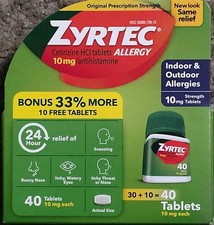Zyrtec Allergy Relief 10mg 40 Tablets Exp: 05/2028 Thru 10/2028 picture