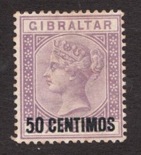 1889 Gibraltar Sc# 27 - 50 Centimos - Queen Victoria - MH HR Cv$67.50 picture