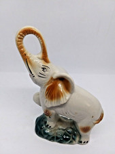 Vintage Elephant Trunk Up Good Luck Handpainted Clay Pottery picture
