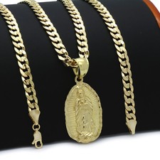 Mens 18k Gold Plated  Guadalupe  Hip-Hop Pendant 6mm Cuban Chain Necklace  picture