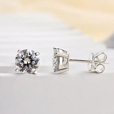 Certified 4.00Ct Round Lab Grown Diamond Earrings 14K Solid White Gold Stud picture