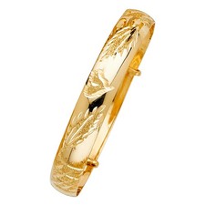 SOLID 14k Yellow Gold 8mm Adjustable Bangle Womens 4.6g picture