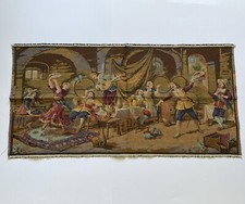 Antique 1920s Belgium Tapestry Tavern Scene 39”X 19”~Gorgeous~ picture