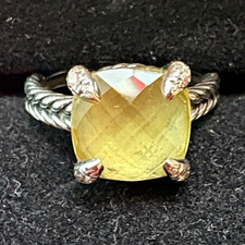 David Yurman Silver Tone  Cocktail Ring Yellow Cushion Stone Prong Set Size 7 picture
