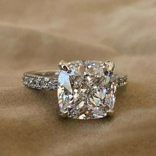 4 Carat Cushion Cut Lab Created Diamond Engagement Ring 14K White Gold Finish picture