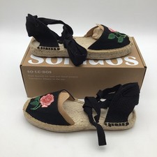 Soludos The Lauren Lace Up Espadrilles Black Rose Embroidered Size 9 - 9.5 NEW picture