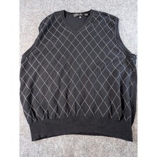 Harolds Mens V-Neck Argyle Sweater Vest Black Cotton Large NWOT picture