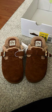 DV Dolce Vita Coachella Brown Suede Shearling Lined Mule Slippers Buckle 6 picture