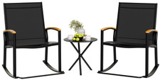 Set de Patio 3 Piezas, Sillas Mecedoras Textilene y Mesa para Jardín, Negro picture