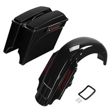 Stretched Saddlebags & LED Rear Fender System Fit For Harley Touring 93-08 Black picture