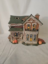 Dept 56 Halloween Screech Owl Farmhouse Lighted Ceramic House IOB Cord 808988 picture