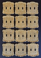 Vintage MCM Brass Double Light Switch Covers Plates Gold Tone Metal Lot Of 12 picture