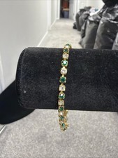 Vintage Eternity Alternating Emerald and Crystal  Gold Plated 6.5” Bracelet picture
