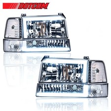 For 1992-1996 Ford Bronco F-150 F-250  Chrome Clear LED DRL Headlights Headlamps picture