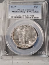 1947 P PCGS UNC Detail | Silver Walking Liberty Half Dollar - Machine Dmg  picture