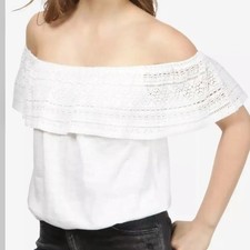 Lucky Brand Top Women’s Small White Crochet Off the Shoulder NWT picture