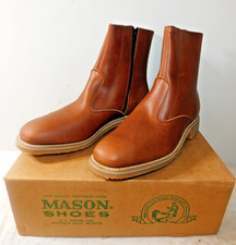 VTG NOS Sz 9 1/2B Mason Shoes Mens Brown Leather Ankle Boot Zip Round Toe, 9/120 picture