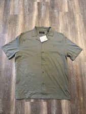 All Saints Hudson Short Sleeve Shirt Men’s L Dusty Olive Green Ramskull NWT picture