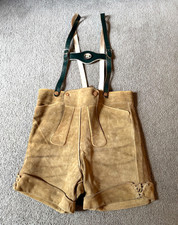 VTG Handmade German Bavarian Tan Suede Leather Lederhosen - Size 38-40 picture