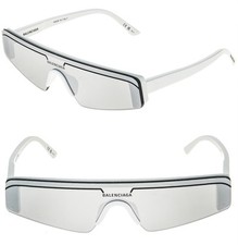 BALENCIAGA BB0003S SKI 0003 White Silver Mirrored Slim Fashion Shield Sunglasses picture