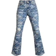 KDNK Mens Slim Flare Distressed Jeans Blue Pastel Frayed Denim KND4775 Size 34 picture
