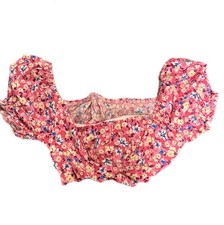Shein Womens Floral Pink Crop Top Size XS Puff Sleeve Tie Back Cottage Core picture